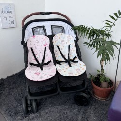 ЛЯТНА ТЪНКА ПОДЛОЖКА ЗА КОЛИЧКА ЗА БЛИЗНАЦИ РОЗОВО МЕЧЕ И МЕЧЕ С ДЪГА