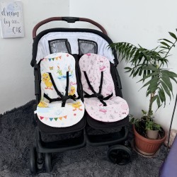 ЛЯТНА ТЪНКА ПОДЛОЖКА ЗА КОЛИЧКА ЗА БЛИЗНАЦИ ПАТЕ ЯКИ И РОЗОВО МЕЧЕ