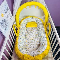 Гнездо за бебе лукс - Жълт слон с арка за играчки